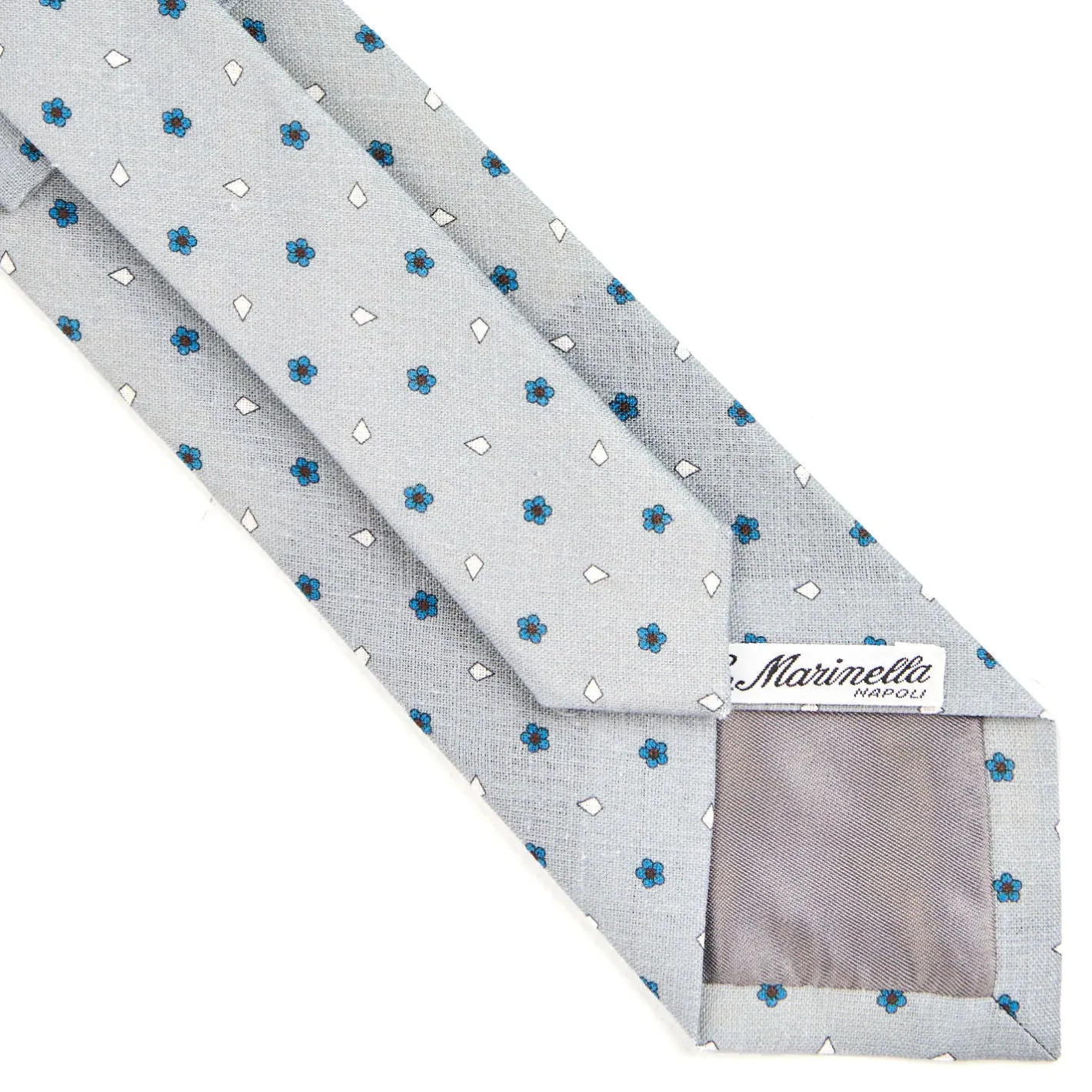 E.Marinella CRAVATTA SARTORIALE IN COTONE E SETA GRIGIO CHIARO Macrofantasia fiore Online