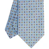 E.Marinella CRAVATTA SARTORIALE IN LINO AZZURRA Microfantasia fiore Clearance