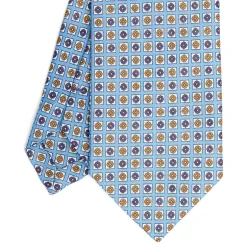 E.Marinella CRAVATTA SARTORIALE IN LINO AZZURRA Microfantasia fiore Clearance