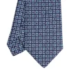 E.Marinella CRAVATTA SARTORIALE IN LINO BLU Microfantasia fiore Clearance