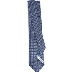 E.Marinella CRAVATTA SARTORIALE IN LINO BLU Microfantasia fiore Clearance