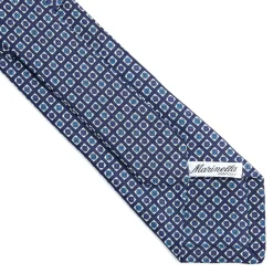 E.Marinella CRAVATTA SARTORIALE IN LINO BLU Microfantasia fiore Clearance