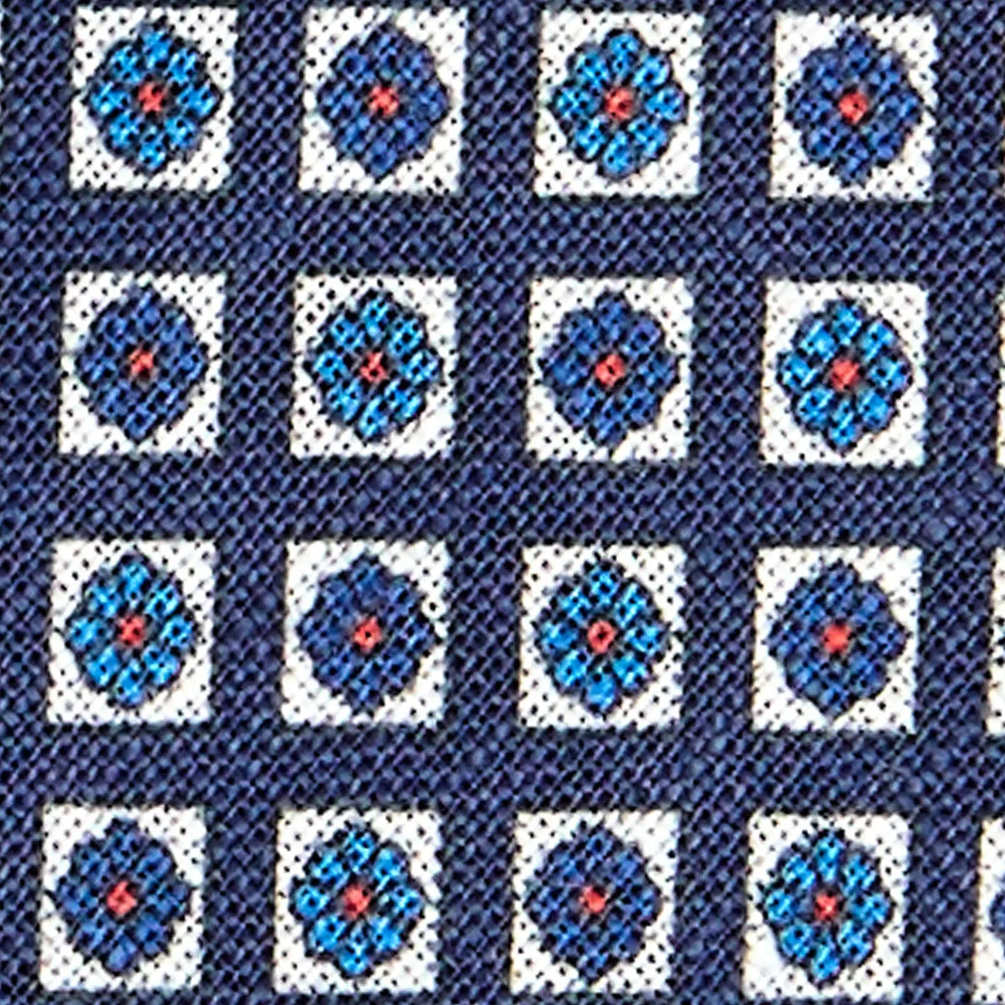 E.Marinella CRAVATTA SARTORIALE IN LINO BLU Microfantasia fiore Clearance