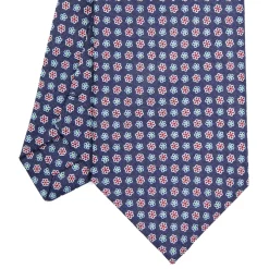 E.Marinella CRAVATTA SARTORIALE IN LINO BLU Microfantasia fiore Online
