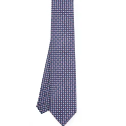 E.Marinella CRAVATTA SARTORIALE IN LINO BLU Microfantasia fiore Online