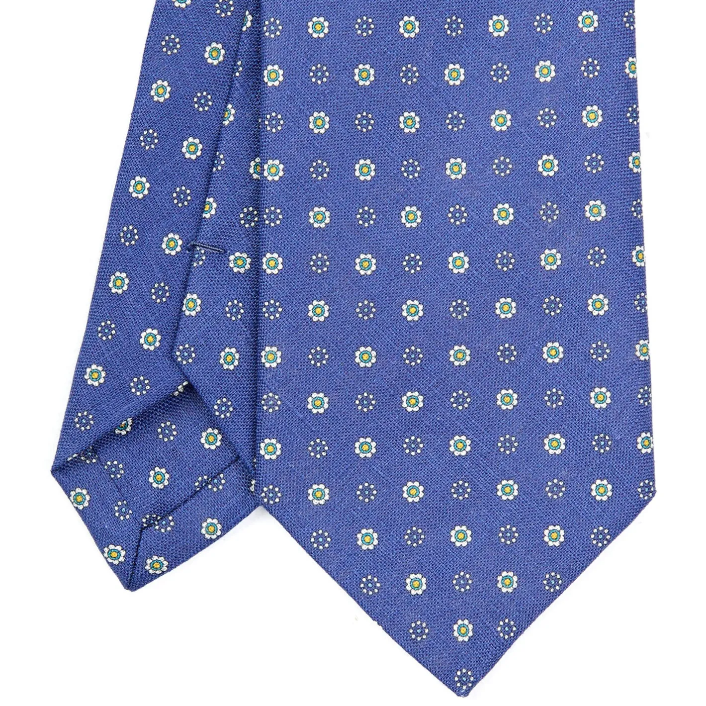E.Marinella CRAVATTA SARTORIALE IN LINO BLU Microfantasia fiore Hot