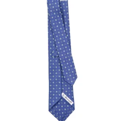 E.Marinella CRAVATTA SARTORIALE IN LINO BLU Microfantasia fiore Hot