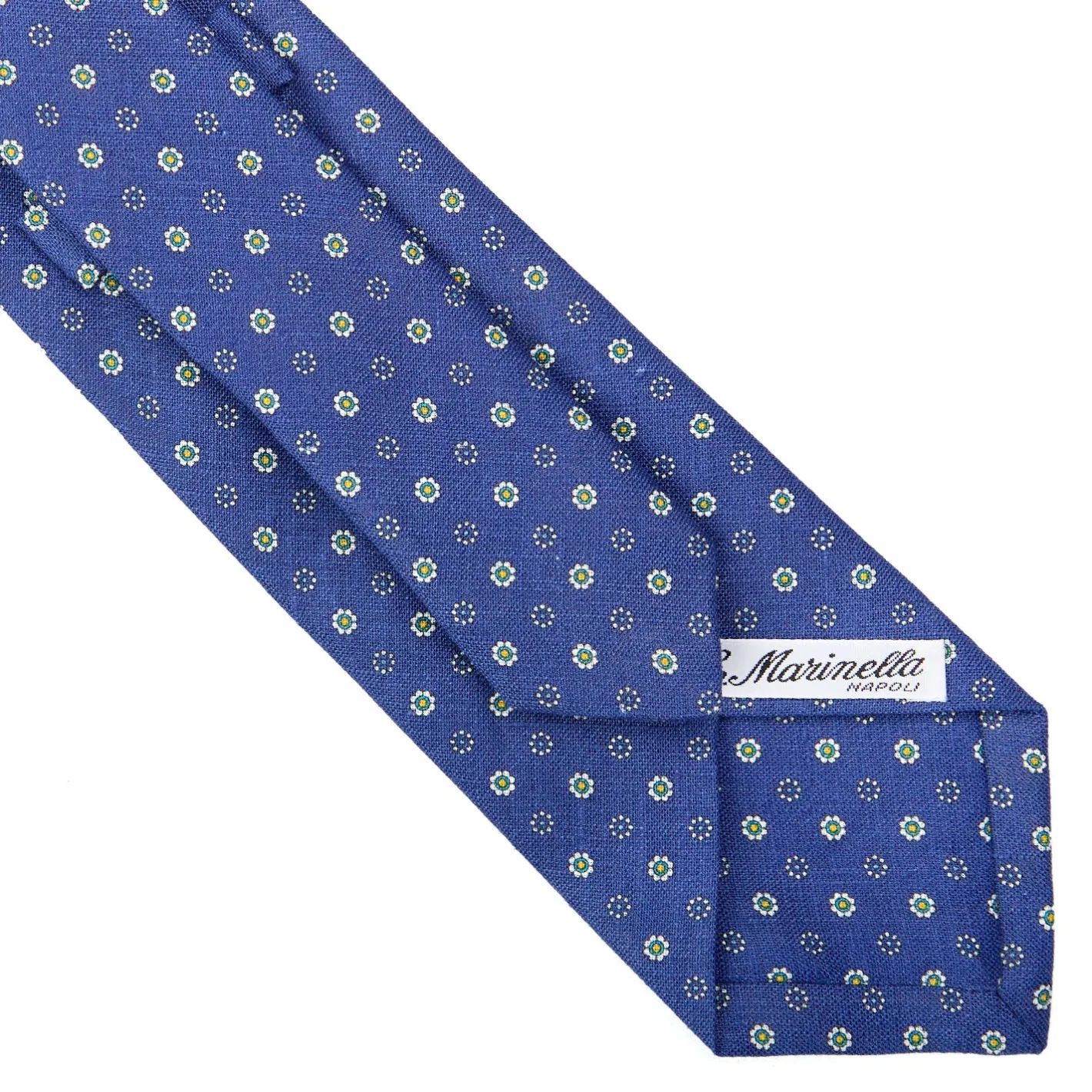 E.Marinella CRAVATTA SARTORIALE IN LINO BLU Microfantasia fiore Hot