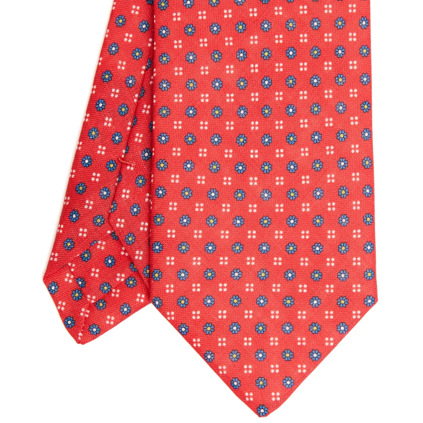 E.Marinella CRAVATTA SARTORIALE IN LINO ROSSA Microfantasia fiore Hot