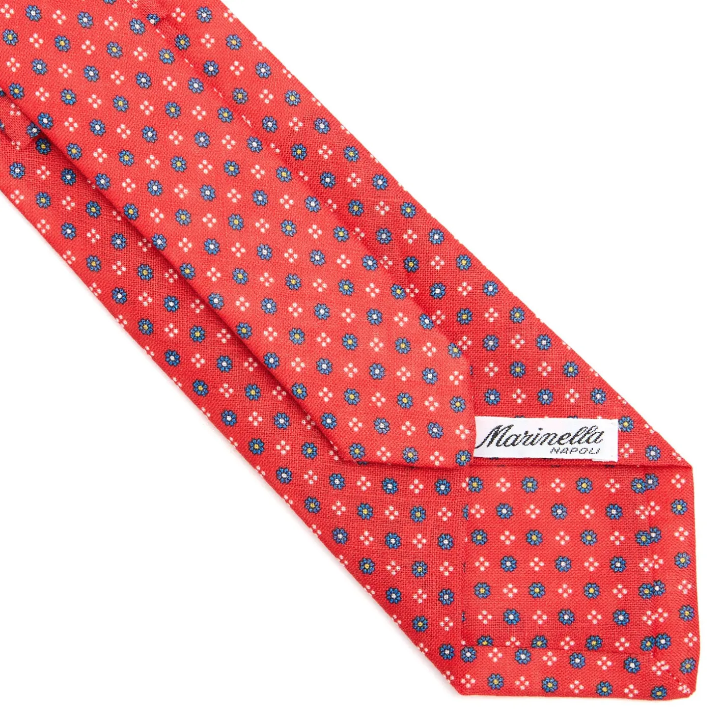 E.Marinella CRAVATTA SARTORIALE IN LINO ROSSA Microfantasia fiore Hot