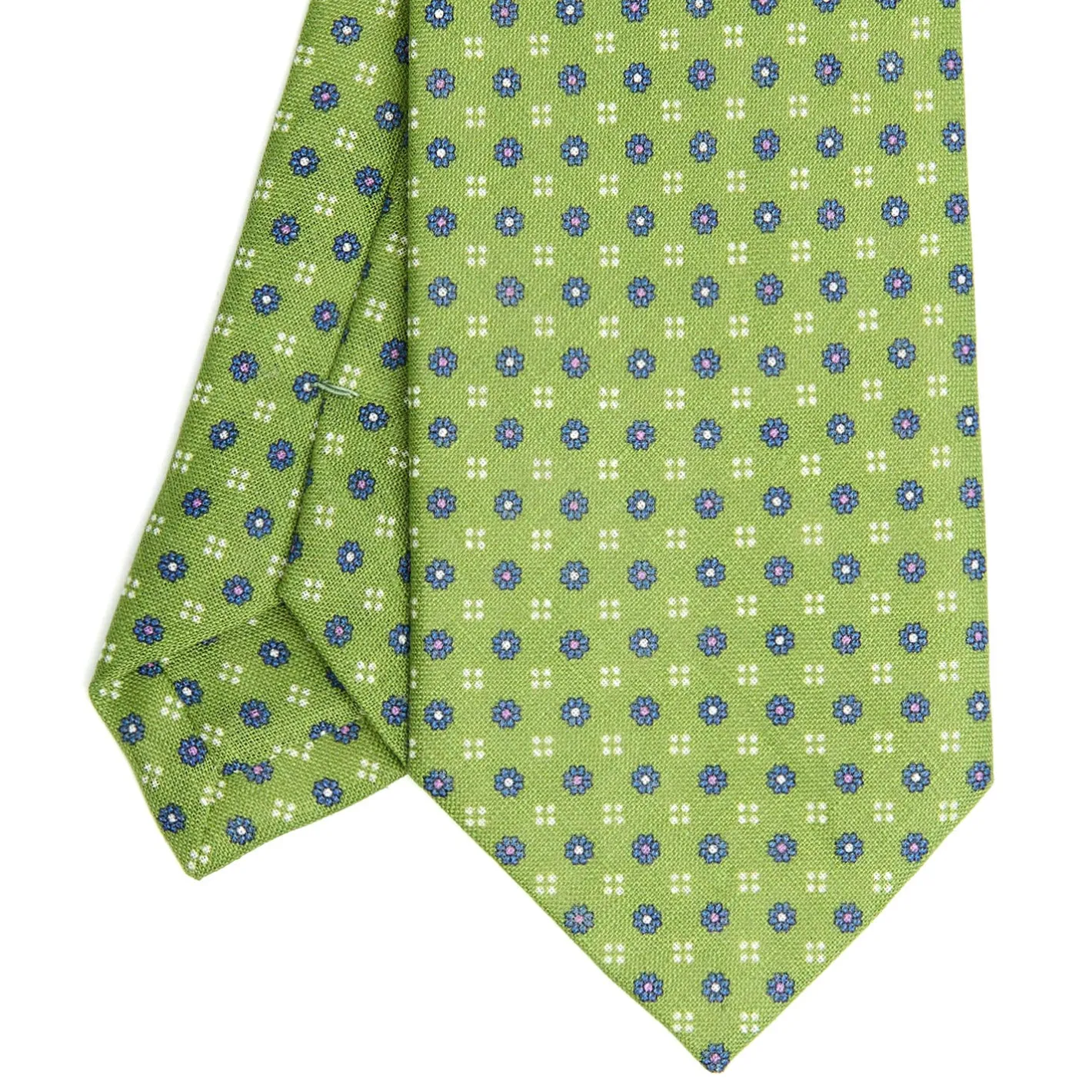 E.Marinella CRAVATTA SARTORIALE IN LINO VERDE Microfantasia fiore Discount
