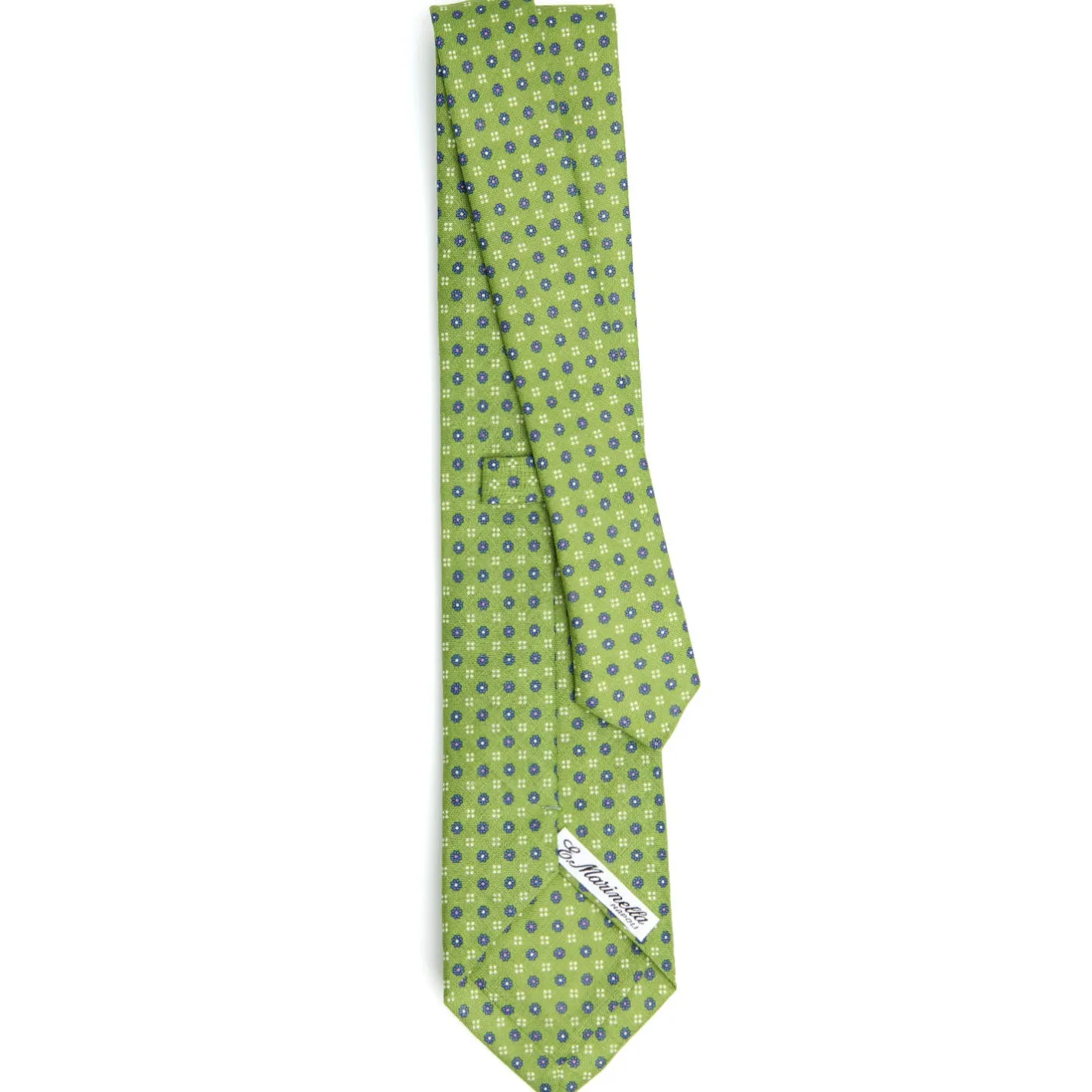 E.Marinella CRAVATTA SARTORIALE IN LINO VERDE Microfantasia fiore Discount