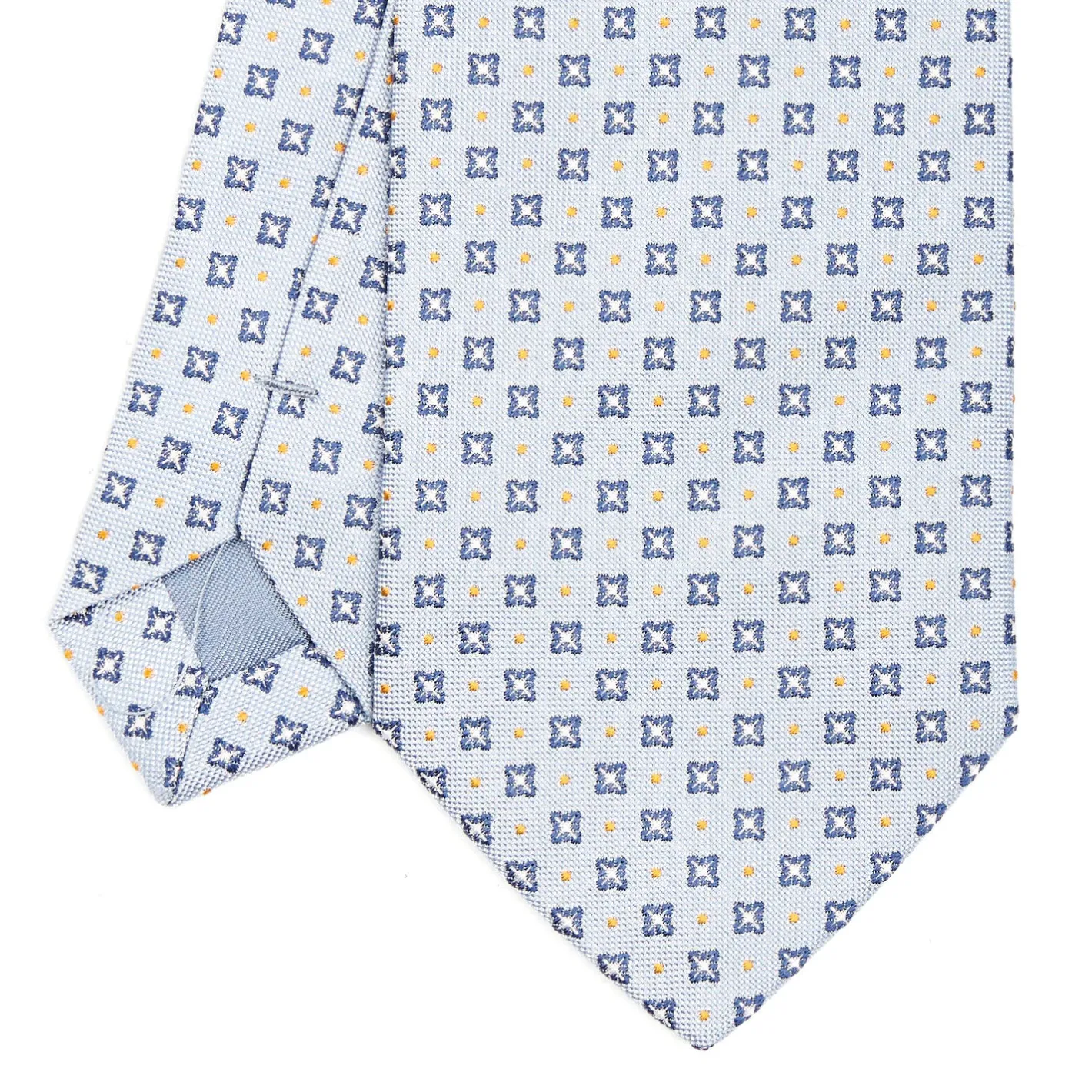 E.Marinella CRAVATTA SARTORIALE IN SETA JACQUARD AZZURRA Microfantasia fiore Sale