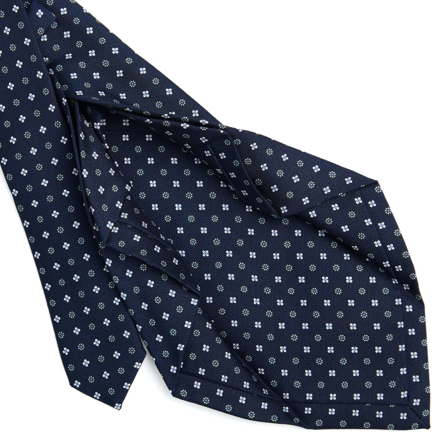 E.Marinella CRAVATTA SARTORIALE 7 PIEGHE IN SETA BLU SCURO Microfantasia fiore