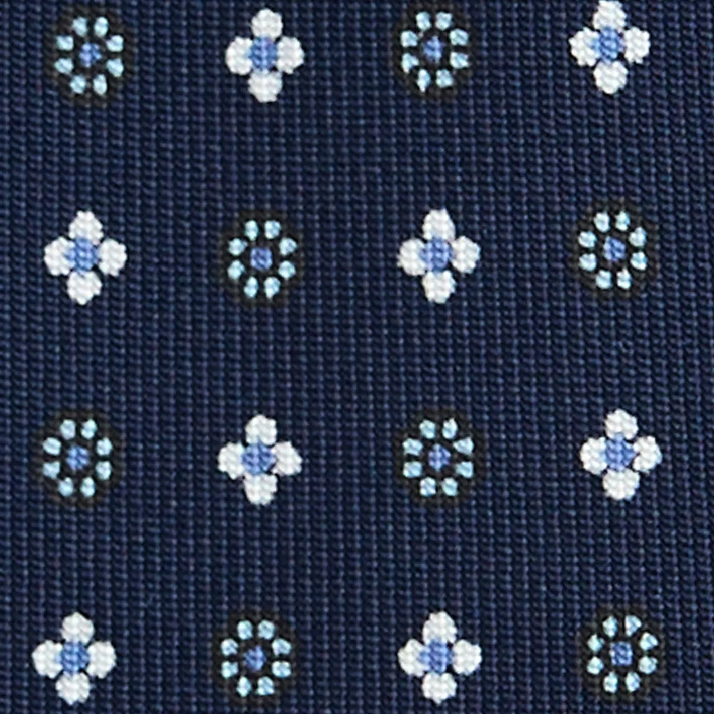 E.Marinella CRAVATTA SARTORIALE 7 PIEGHE IN SETA BLU SCURO Microfantasia fiore