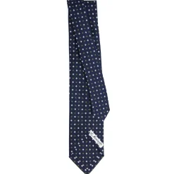 E.Marinella CRAVATTA SARTORIALE 7 PIEGHE IN SETA BLU SCURO Microfantasia fiore New