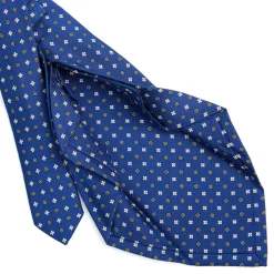 E.Marinella CRAVATTA SARTORIALE 7 PIEGHE IN SETA BLU Microfantasia fiore Clearance