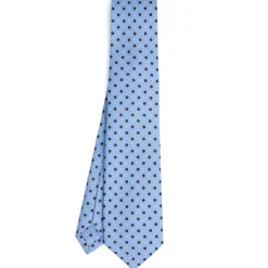 E.Marinella CRAVATTA SARTORIALE 7 PIEGHE IN SETA AZZURRA Microfantasia fiore Sale