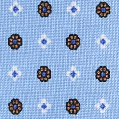 E.Marinella CRAVATTA SARTORIALE 7 PIEGHE IN SETA AZZURRA Microfantasia fiore Sale