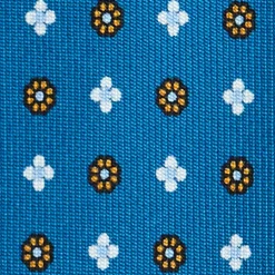 E.Marinella CRAVATTA SARTORIALE 7 PIEGHE IN SETA BLU MEDIO Microfantasia fiore Clearance
