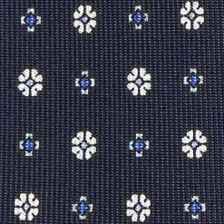 E.Marinella CRAVATTA SARTORIALE 9 PIEGHE IN SETA BLU SCURO Microfantasia fiore Sale