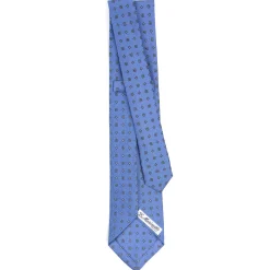 E.Marinella CRAVATTA SARTORIALE 7 PIEGHE IN SETA AZZURRO POLVERE Microfantasia fiore Sale