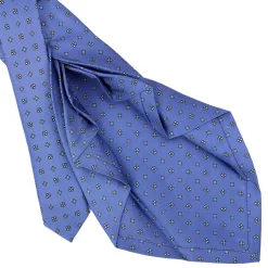 E.Marinella CRAVATTA SARTORIALE 9 PIEGHE IN SETA AZZURRO POLVERE Microfantasia fiore Outlet