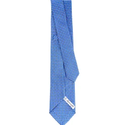 E.Marinella CRAVATTA SARTORIALE 9 PIEGHE IN SETA BLUETTE Microfantasia fiore New