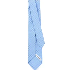 E.Marinella CRAVATTA SARTORIALE 5 PIEGHE IN SETA AZZURRA Microfantasia fiore Hot