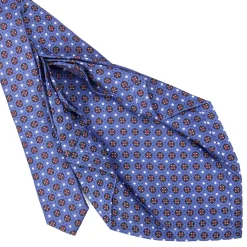 E.Marinella CRAVATTA SARTORIALE 9 PIEGHE IN SETA AZZURRO POLVERE Microfantasia fiore Sale