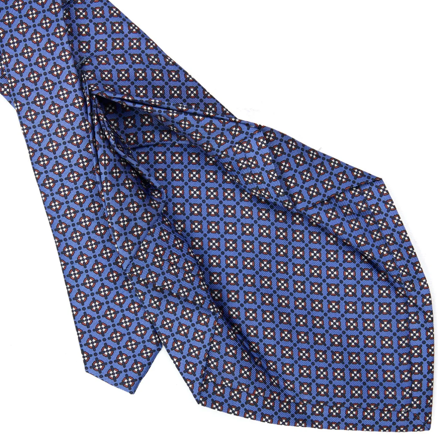 E.Marinella CRAVATTA SARTORIALE 7 PIEGHE IN SETA AZZURRO POLVERE Microfantasia fiore New