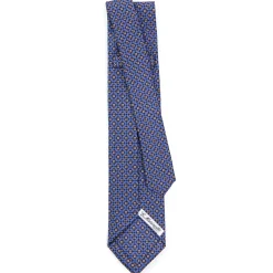 E.Marinella CRAVATTA SARTORIALE 7 PIEGHE IN SETA AZZURRO POLVERE Microfantasia fiore New
