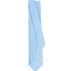 E.Marinella CRAVATTA SARTORIALE 7 PIEGHE IN SETA AZZURRA Microfantasia fiore New