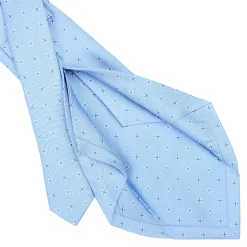E.Marinella CRAVATTA SARTORIALE 5 PIEGHE IN SETA AZZURRA Microfantasia fiore New