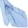 E.Marinella CRAVATTA SARTORIALE 9 PIEGHE IN SETA AZZURRA Microfantasia fiore Best