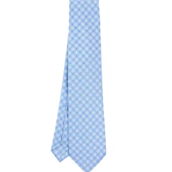 E.Marinella CRAVATTA SARTORIALE 9 PIEGHE IN SETA AZZURRA Microfantasia fiore Best
