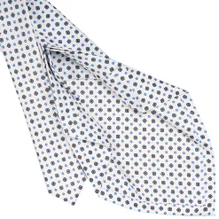 E.Marinella CRAVATTA SARTORIALE 7 PIEGHE IN SETA BIANCA Microfantasia fiore