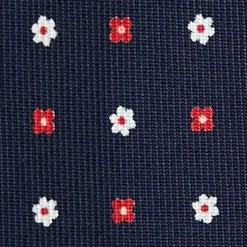 E.Marinella CRAVATTA SARTORIALE 9 PIEGHE IN SETA BLU SCURO Microfantasia fiore Hot
