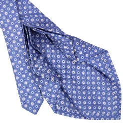E.Marinella CRAVATTA SARTORIALE 9 PIEGHE IN SETA AZZURRO POLVERE Microfantasia fiore Discount