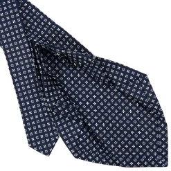 E.Marinella CRAVATTA SARTORIALE 9 PIEGHE IN SETA BLU SCURO Microfantasia fiore Sale