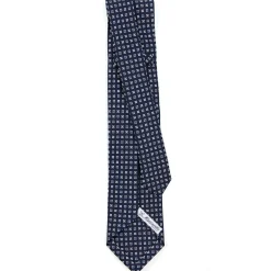 E.Marinella CRAVATTA SARTORIALE 9 PIEGHE IN SETA BLU SCURO Microfantasia fiore Sale