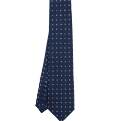 E.Marinella CRAVATTA SARTORIALE 9 PIEGHE IN SETA BLU SCURO Microfantasia fiore
