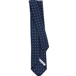 E.Marinella CRAVATTA SARTORIALE 9 PIEGHE IN SETA BLU SCURO Microfantasia fiore