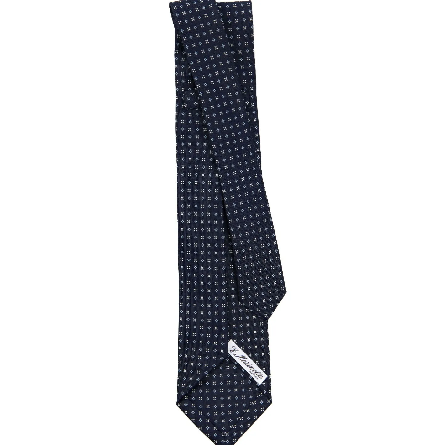 E.Marinella CRAVATTA SARTORIALE 9 PIEGHE IN SETA BLU SCURO Microfantasia fiore Best