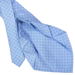 E.Marinella CRAVATTA SARTORIALE 9 PIEGHE IN SETA AZZURRA Microfantasia fiore
