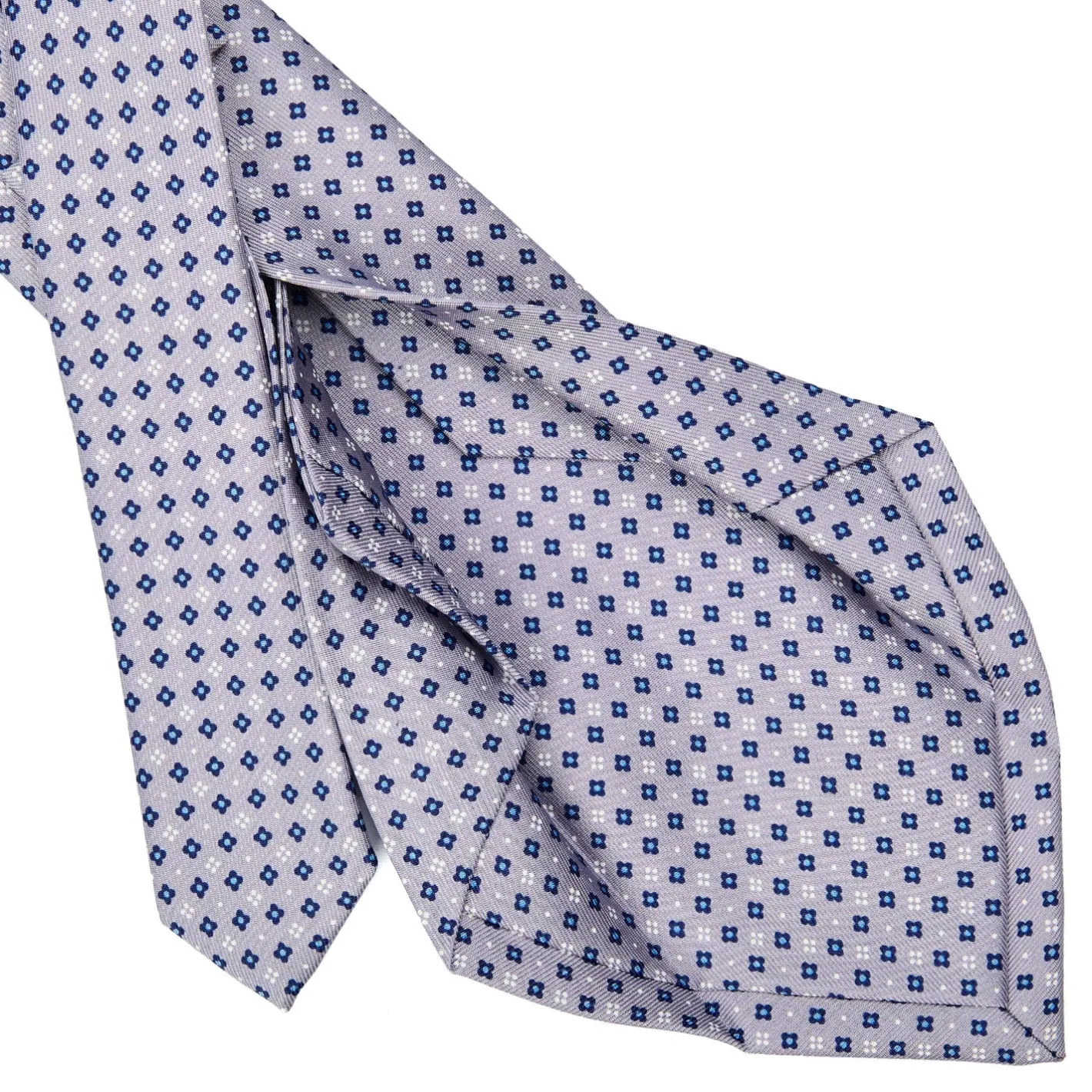 E.Marinella CRAVATTA SARTORIALE 5 PIEGHE IN SETA GRIGIO CHIARO Microfantasia fiore Clearance