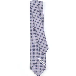 E.Marinella CRAVATTA SARTORIALE 5 PIEGHE IN SETA GRIGIO CHIARO Microfantasia fiore Clearance