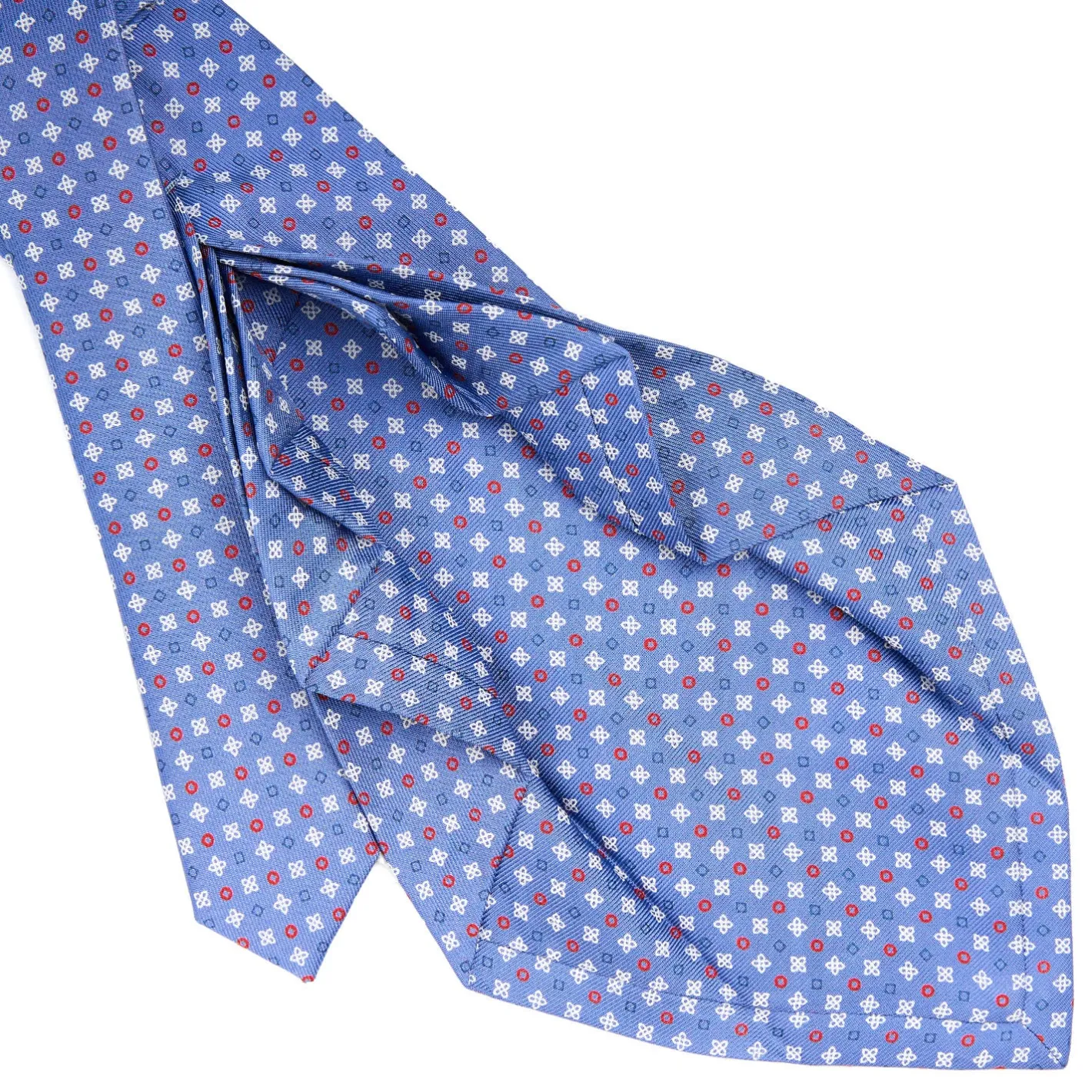 E.Marinella CRAVATTA SARTORIALE 9 PIEGHE IN SETA AZZURRO POLVERE Microfantasia fiore Best