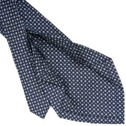 E.Marinella CRAVATTA SARTORIALE 7 PIEGHE IN SETA BLU SCURO Microfantasia fiore Sale