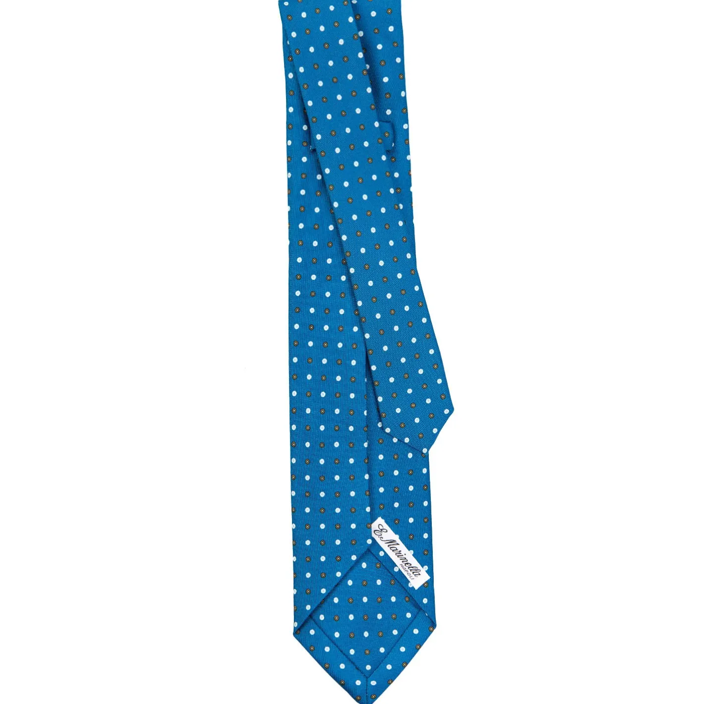 E.Marinella CRAVATTA SARTORIALE 9 PIEGHE IN SETA BLU MEDIO Microfantasia fiore Clearance
